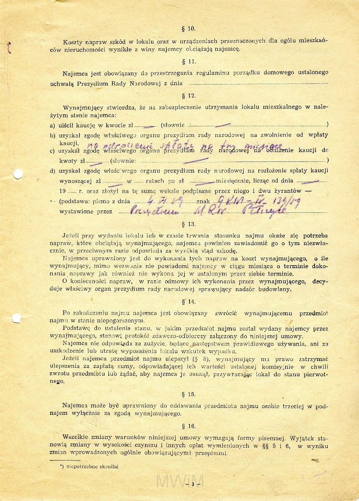 KKE 5877-3.jpg - Dok. Umowa Najmu Lokalu między Antonim Graszko a Prezydium Miejskiej Rady Narodowej - Zakładem Gospodarki Komunalno-Mieszkaniowej, Pełczyce, 27 V 1959 r. Do umowy został dołączony protkół zdawczo-odbiorczy mieszkania, Pełczyce, 27 V 1959 r.